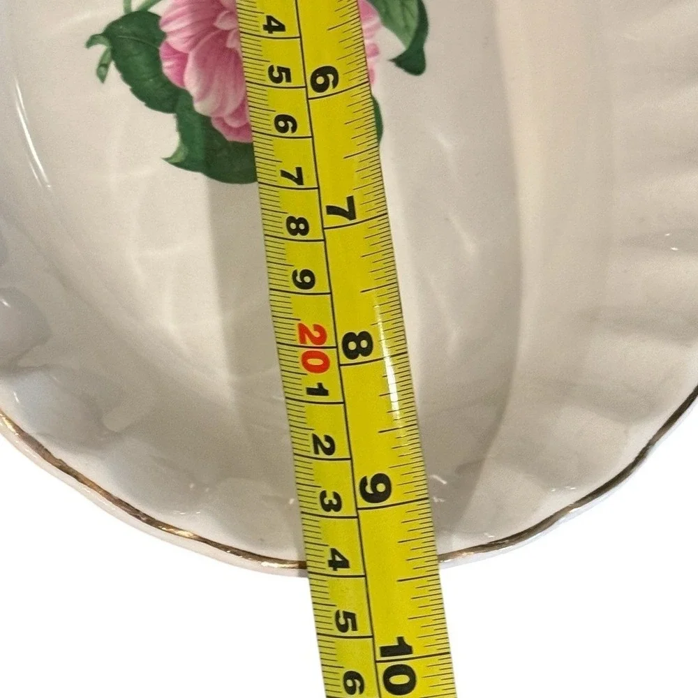 WS‎ George Vintage Oval Serving Bowl Pink Floral Camellia Scallop Gold Trim 9.5